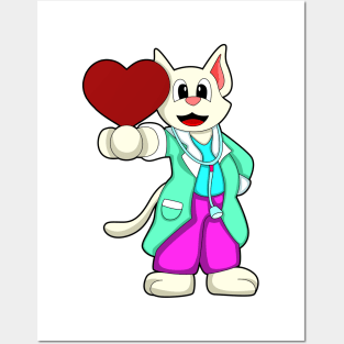 Cat as Doctor with Heart Posters and Art